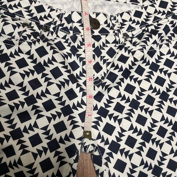 J.Crew Womens Toothpick Ankle Pant Size 25 Geometric Aztec Print Navy Blue White - Picture 9 of 10